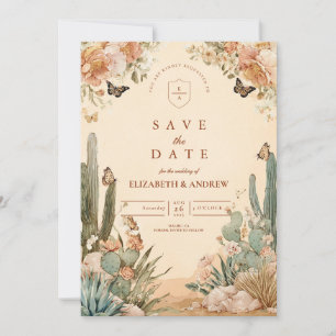 Boho Desert Cactus Blommigt Bröllop Spara Datumet