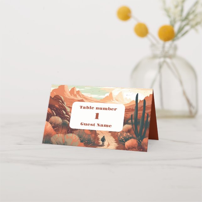 Boho Desert Cactus Illustrated Bröllop Placeringskort (Framsida)