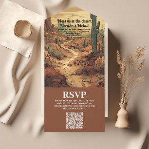 Boho Desert Cactus Illustrated Bröllop QR-kod