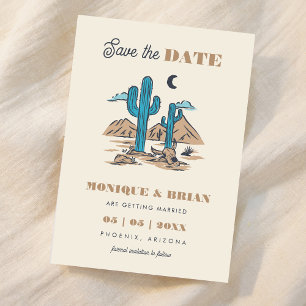 Boho Desert Cactus Retro Arizona Bröllop Photo 70s Spara Datumet