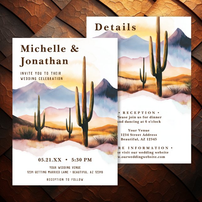 Boho Desert Cactus Westerna allt i ett Bröllop Inbjudningar (Boho Desert Cactus Western All in One Wedding Invitation)