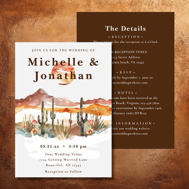 Boho Desert Cactus Westerna allt-i-ett-Bröllop Inbjudningar (Boho Desert Cactus Western All-in-One Wedding Invitation)