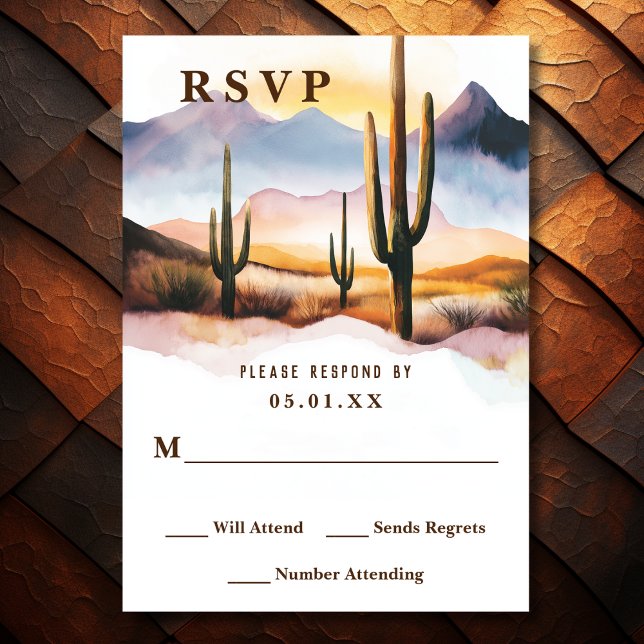 Boho Desert Cactus Westernare Bröllop OSA Kort (Front - Boho Desert Cactus Western Wedding RSVP Card)