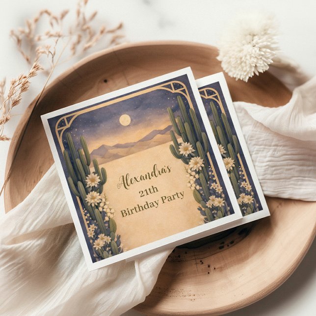 Boho Desert Kaktus Födelsedag Pappersservett (Skapare uppladdad)