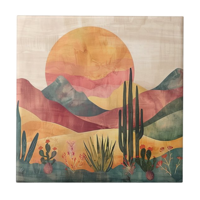 Boho Desert liggande - sydvästlig natur Kakelplatta (Framsidan)