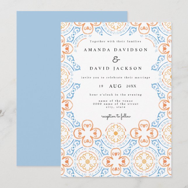 Boho Desert Morroccan Tiles Terracotta Bröllop Inbjudningar (Fram/baksida)