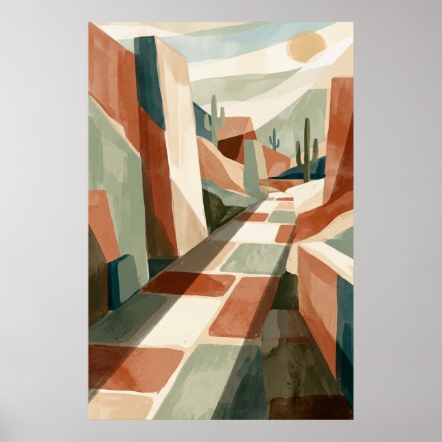 Boho Desert Pathway Sunset, Geometric Arches & Cac Poster (Framsidan)