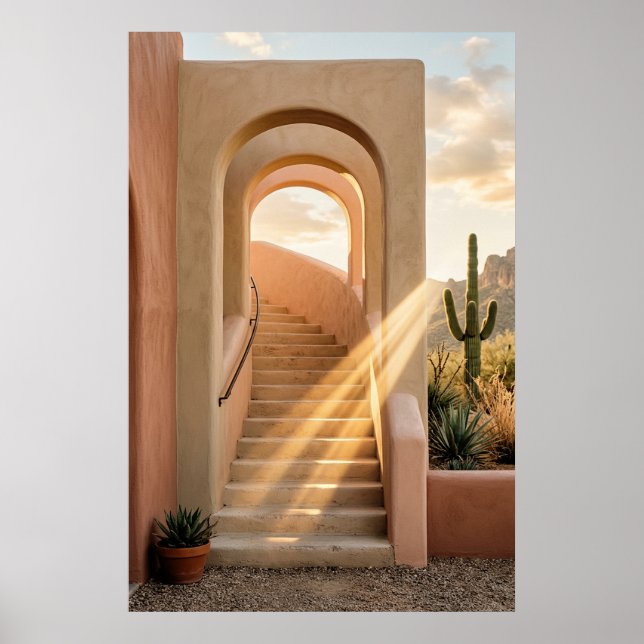 Boho Desert Pink Arches Sunset, Spiral Staircase W Poster (Framsidan)