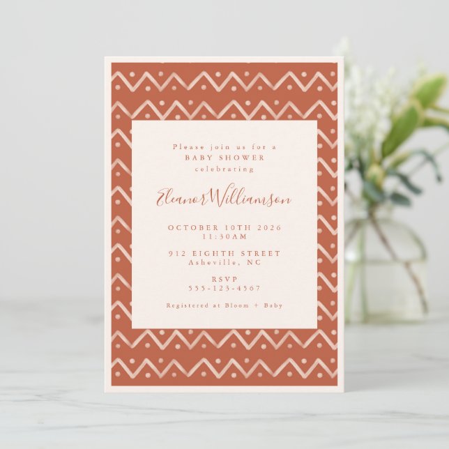 Boho Desert Rust Geometric Linjer Baby Shower Inbjudningar (Stående Fram)