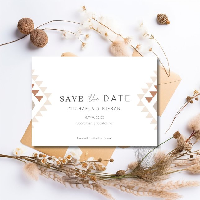 Boho Desert Rust Terracotta Bröllop Photo Spara Datumet (Boho Desert Rust Terracotta Wedding Photo Save The Date)