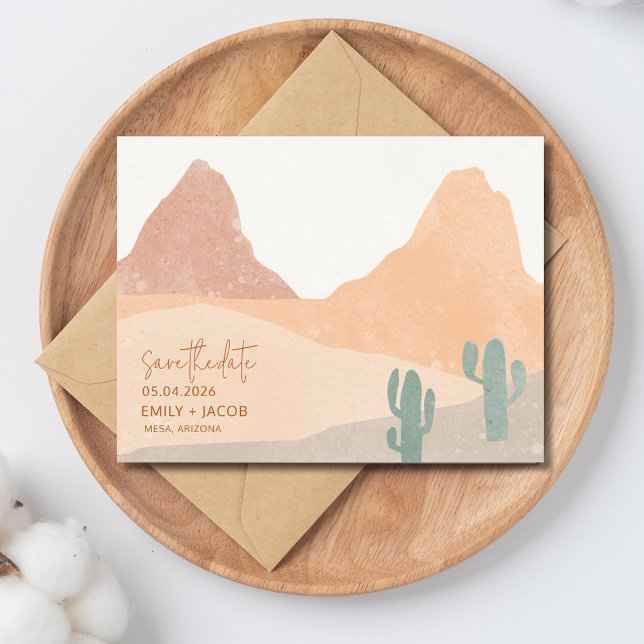 Boho Desert Rust Terracotta Bröllop spara datum Meddelande Vykort (Boho Desert Rust Terracotta Wedding Save the Date)