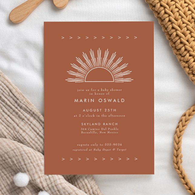 Boho Desert Sol Burnt Orange Baby Shower Inbjudningar (Skapare uppladdad)