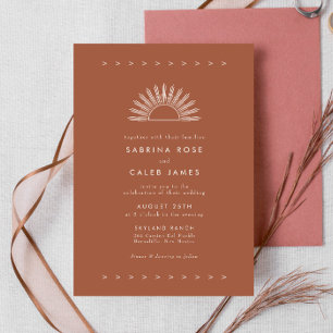 Boho Desert Sol Burnt Orange Terracotta Bröllop Inbjudningar