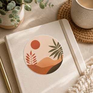 Boho Desert Sun Anteckningsbok Runt Klistermärke