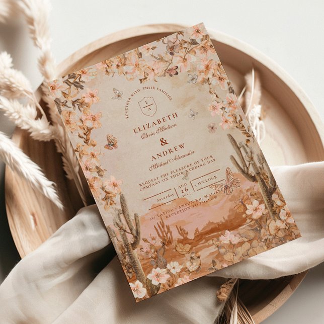 Boho Desert Sunset Cactus Bröllop Inbjudningar (Skapare uppladdad)