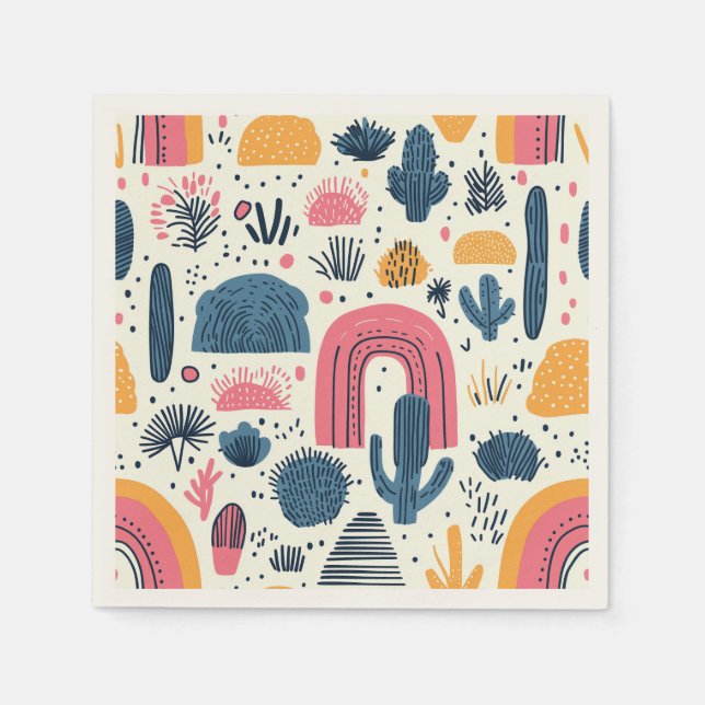 Boho Desert with Cactus och Rainbows Pappersservett (Framsidan)