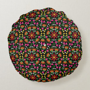 Boho Design Bold Färg Blommigt Rund Kudde