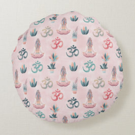 Boho Design- Frau mit Dreadlocks- Meditation- OM Rund Kudde