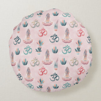 Boho Design- Frau mit Dreadlocks- Meditation- OM Rund Kudde
