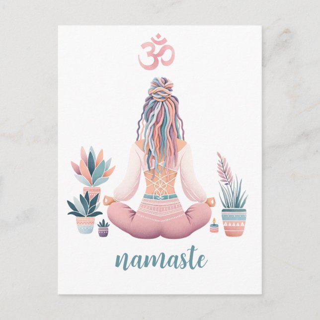 Boho Design- Frau mit Dreadlocks- Meditation- OM Vykort (Framsida)