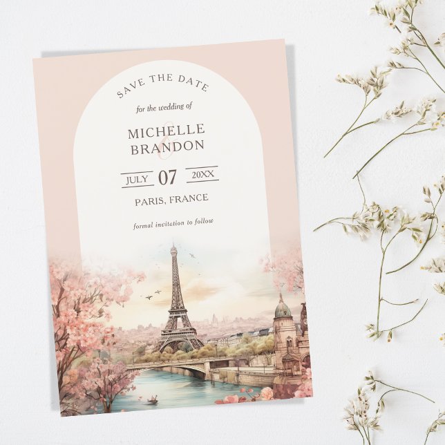 Boho Destination Bröllop Paris Eiffeltornet Fransk Inbjudningar (Skapare uppladdad)