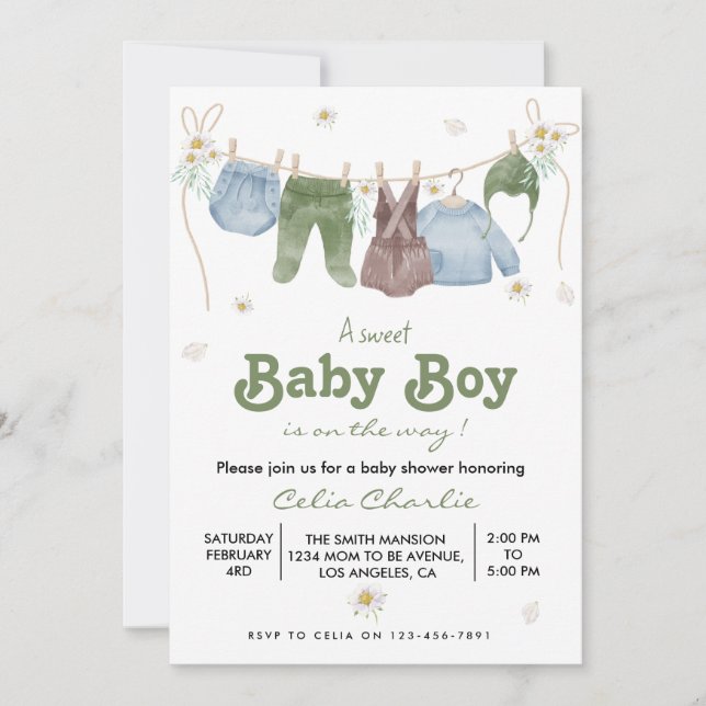 Boho Det är en pojk Barnkläder Baby Shower Inbjudningar (Framsida)