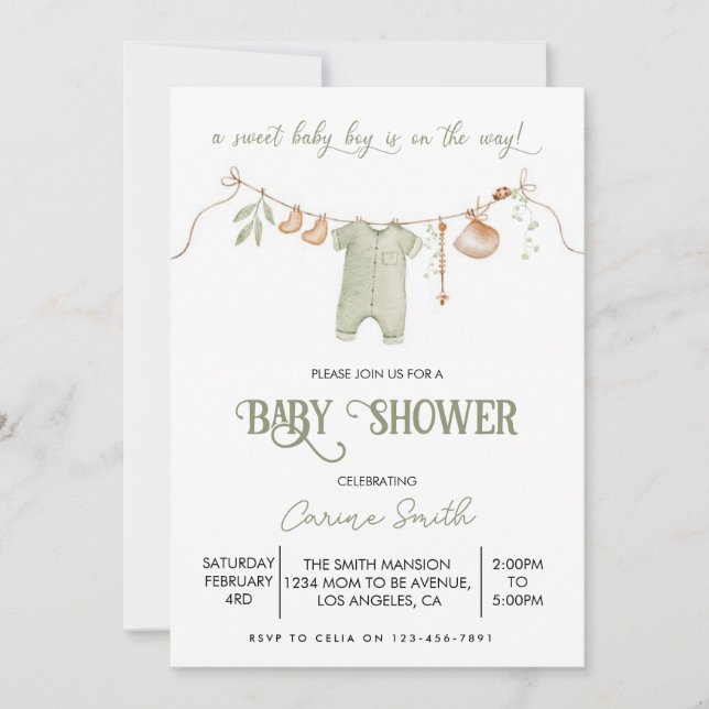 Boho Det är en pojk Barnkläder Baby Shower Inbjudningar (Framsida)