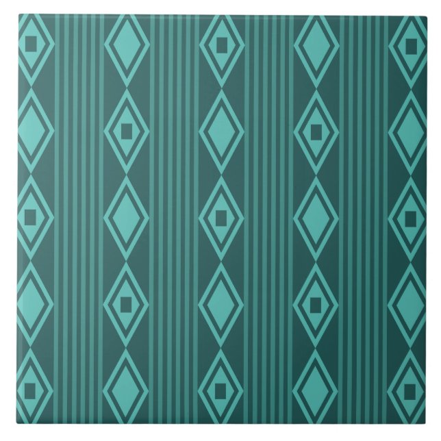 Boho Diamanter Ränder Teal Kakelplatta (Framsidan)