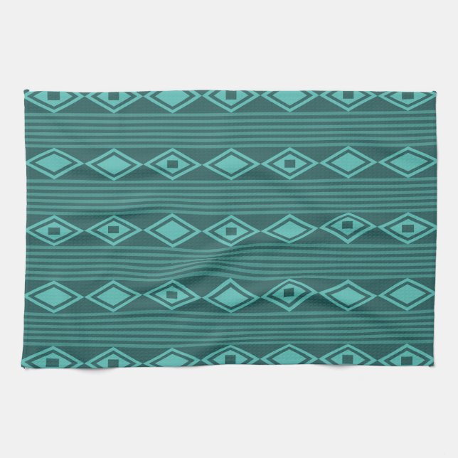 Boho Diamonds Rand Teal Kökshandduk (Horisontell)
