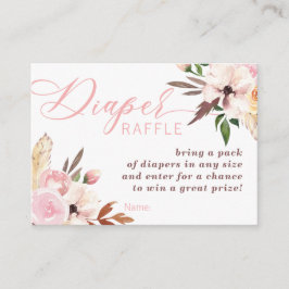 Boho Diaper Raffle Biljett, Watercolor Blommigt Visitkort