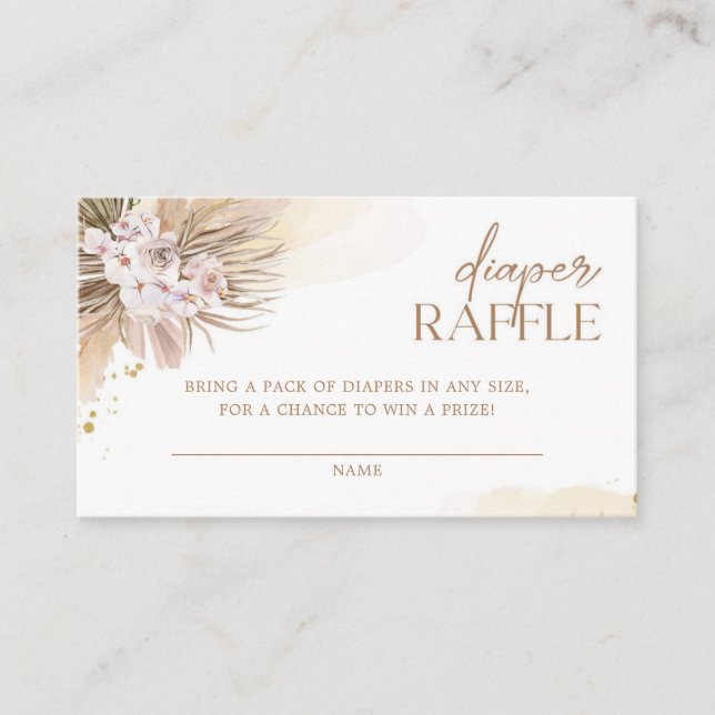 Boho Diaper Raffle Pampas Grass Baby Shower Tilläggskort (Framsida)