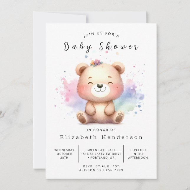 Boho Digital Bear Baby Shower Inbjudningar (Framsida)