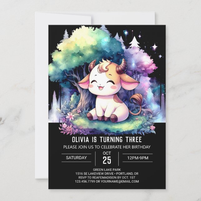 Boho Digital Cow Birthday Inbjudningar (Framsida)