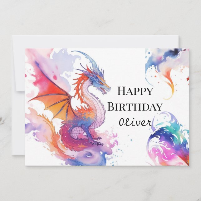 Boho Digital Dragon Birthday Kort (Framsida)