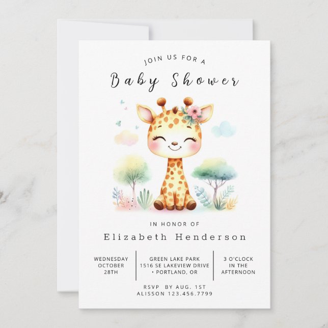 Boho Digital Giraffe Baby Shower Inbjudningar (Framsida)