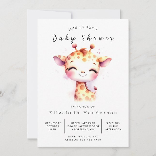 Boho Digital Giraffe Baby Shower Inbjudningar (Framsida)