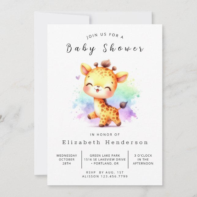 Boho Digital Giraffe Baby Shower Inbjudningar (Framsida)