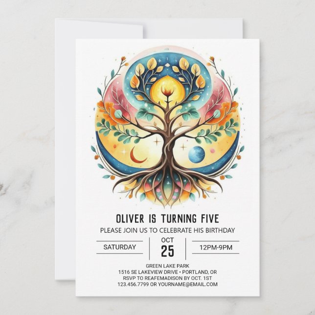 Boho Digital Livets träd Birthday Inbjudningar (Framsida)