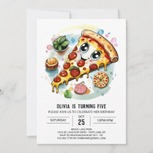 Boho Digital Pizza Birthday Inbjudningar