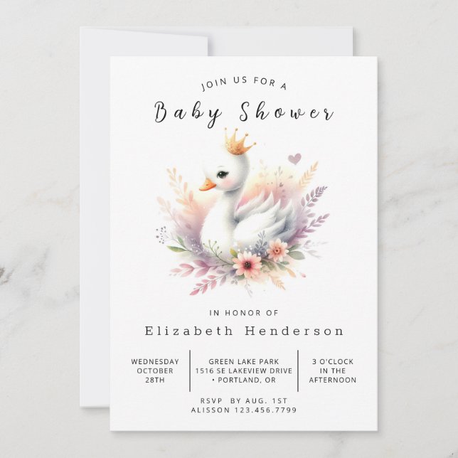 Boho Digital Svan Baby Shower Inbjudningar (Framsida)