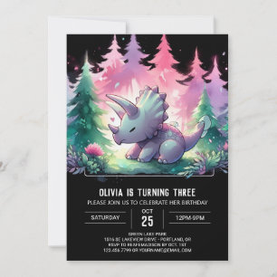 Boho Digital Triceratops Birthday Inbjudningar