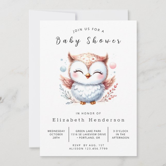 Boho Digital Uggla Baby Shower Inbjudningar (Framsida)