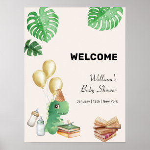 Boho Dino Saga Ballong Baby Shower Välkomstskylt Poster