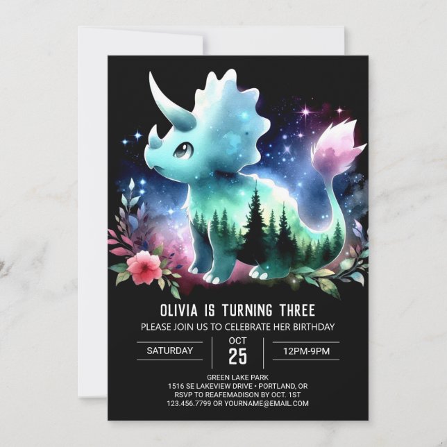 Boho Dino Triceratops Birthday Inbjudningar (Framsida)