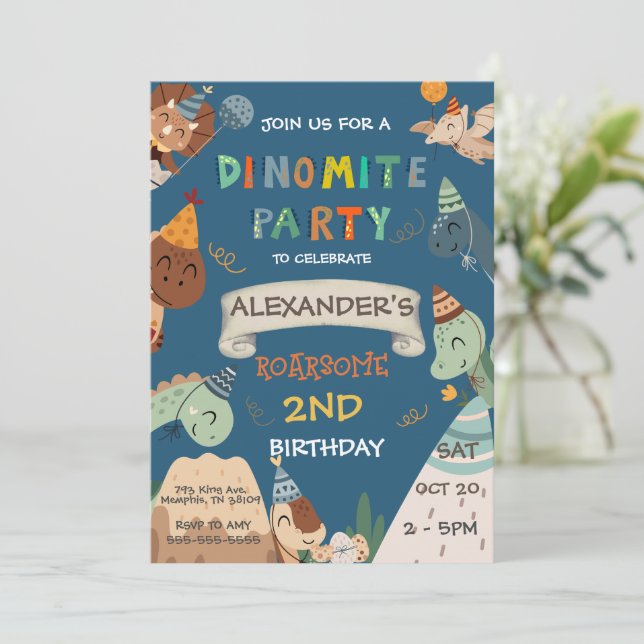 Boho Dinosaur 1:a 2:e 4:e 6e-födelsedagen Inbjudningar (Stående Fram)