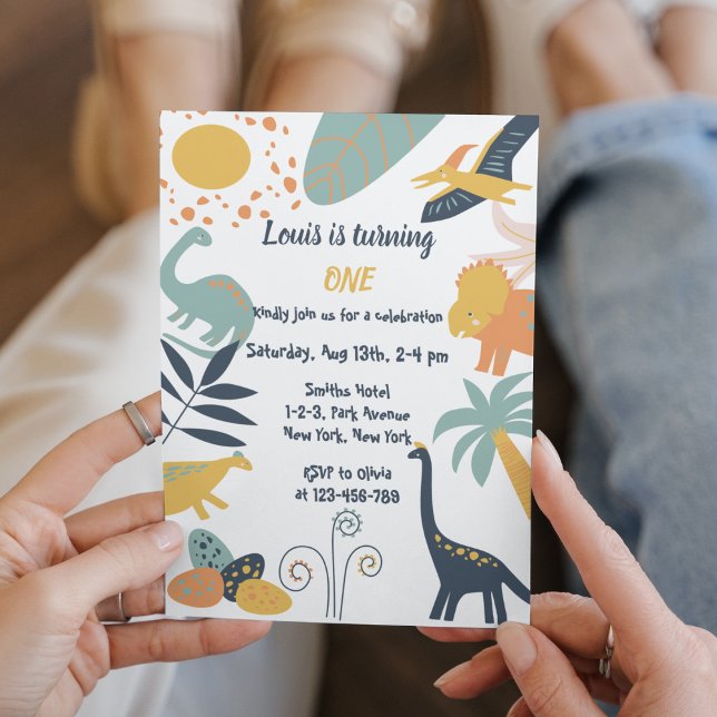 Boho Dinosaur Baby Födelsedagsfest inbjudan (Dinosaur Birthday Party Invitation Card. Roar !)