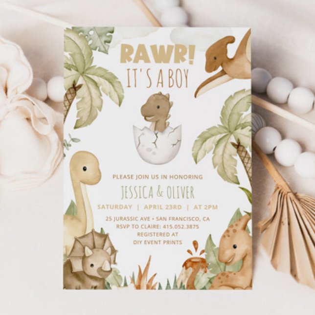 BOHO DINOSAUR Baby Shower-inbjudan, det är en pojk Inbjudningar (Skapare uppladdad)