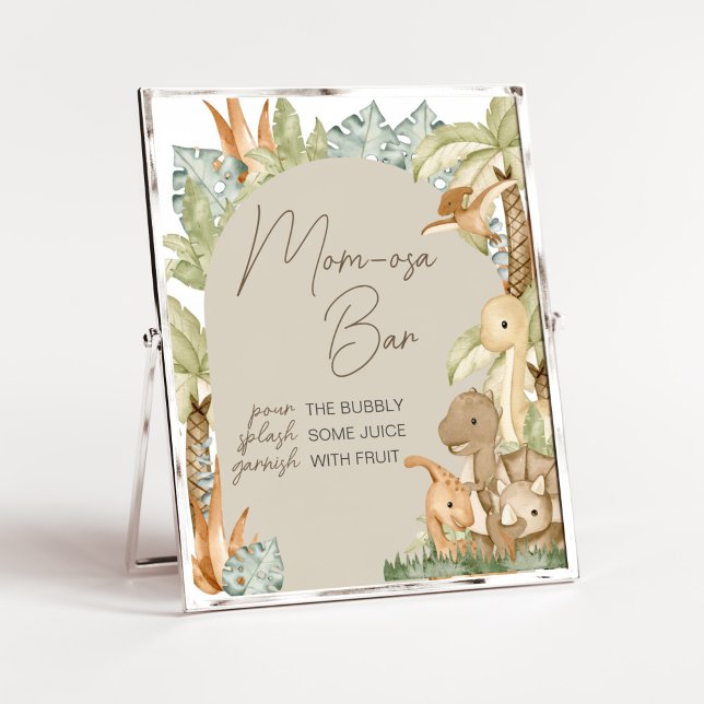 Boho Dinosaur Baby Shower Mamma Osa Pub Poster (Gender Neutral Dino Baby Shower Mom Osa Bar Sign)