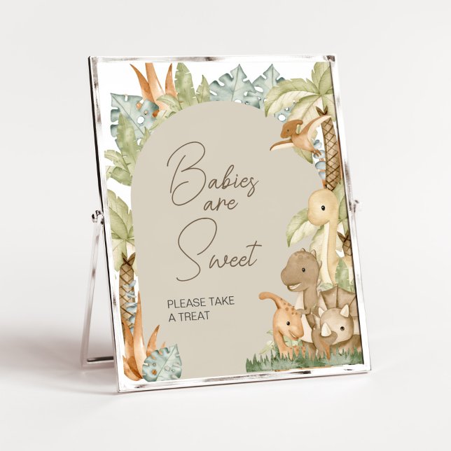 Boho Dinosaur Baby Shower Spädbarn är Sweet Poster (Gender Neutral Dino Baby Shower Babies are Sweet Sign)