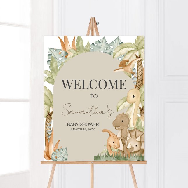 Boho Dinosaur Baby Shower Välkommen Poster (Gender Neutral Dino Baby Shower Welcome Sign)